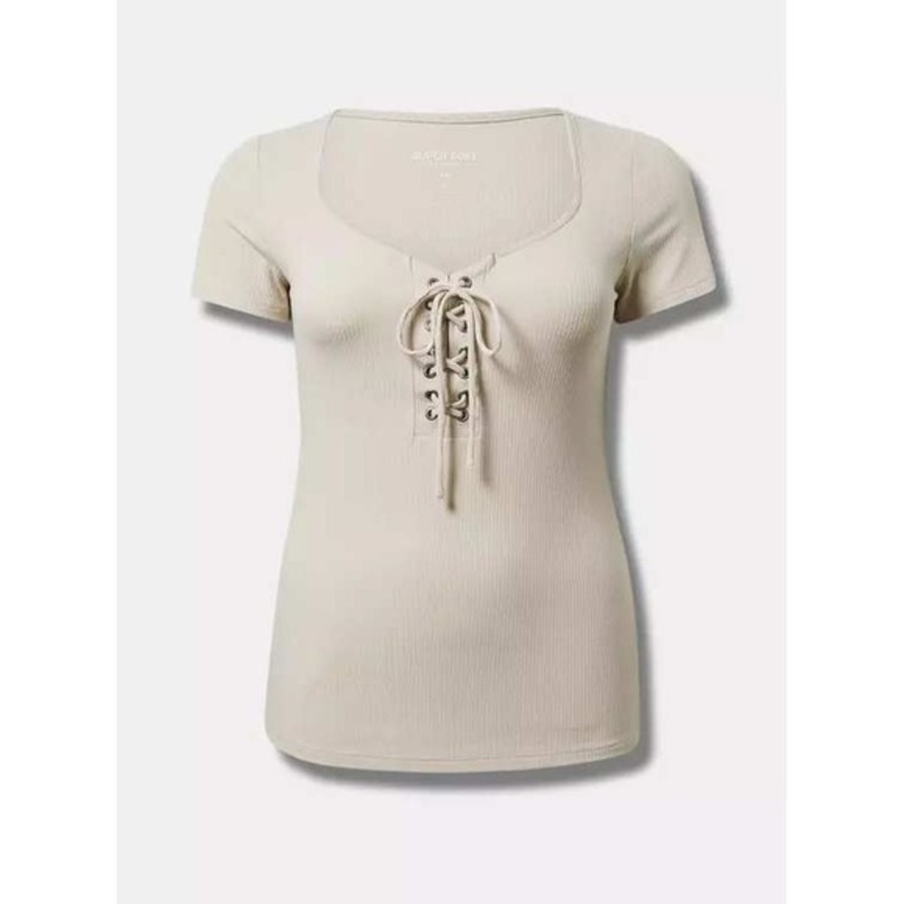 🆕️ *NWT* Torrid Supersoft Rib‎ V Neck Lace Up Top Chateau Gray Plus Size 5X